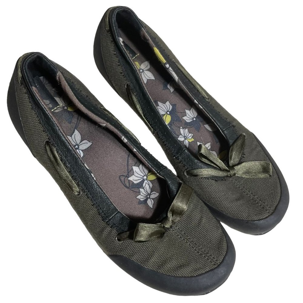 Teva Hiking Flats 8 Canvas Ballet Olive Green Bow Round Toe Slip-on Shoes